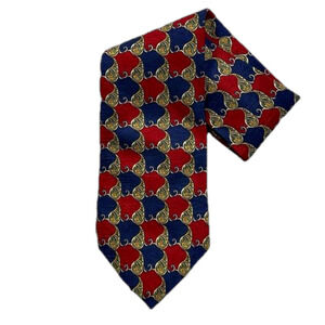 Oscar De La Renta Red Blue Gold Patterned Silk Neck Tie